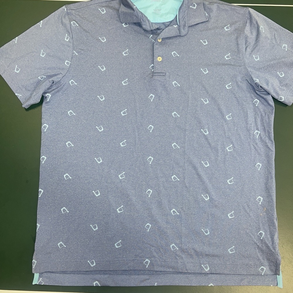 Johnnie-O Performance Blue Golf Polo Shirt Cocktail Pattern Men's Size L